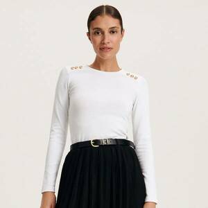 Reserved - Slim fit hosszú ujjú blúz - Krém kép