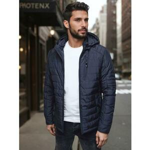 Férfi steppelt kabát kapucnival, sötétkék színű kép