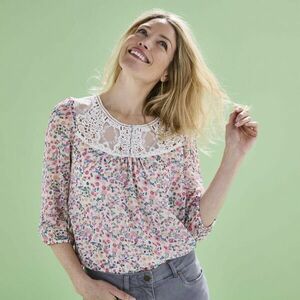 Hímzett voile blúz makraméval és nyomtatással kép