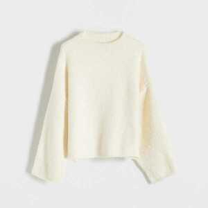 Reserved - Egyszerű, magas nyakú pulóver - Krém kép