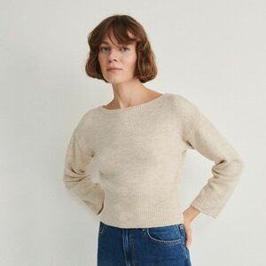 Reserved - Pulóver széles, bordás szegéllyel - Krém kép