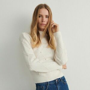 Reserved - Pulóver dekoratív díszítéssel - Krém kép