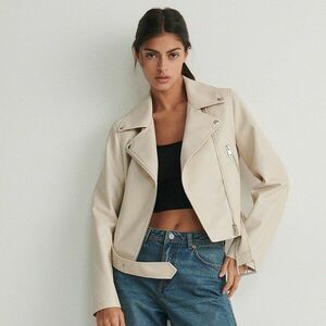 Reserved - Műbőr motorosdzseki - Krém kép