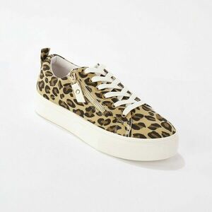 Cipzáras és fűzős, leopárd mintás vászon tornacipő kép