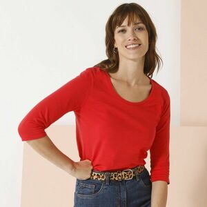 Egyszínű póló 3/4-es ujjakkal és kerek nyakkivágással kép