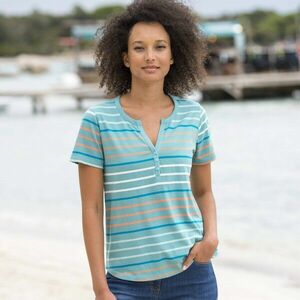 Csíkos póló rövid ujjú, gombos nyakkivágással kép