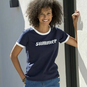 Kéttónusú póló rövid ujjal és nyomtatással kép