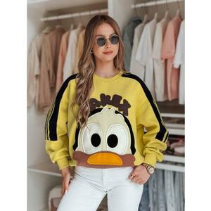 Női oversize pulóver CUTE MAKEX felvarrókkal sárga kép