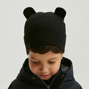 Reserved - Bordázott kötésű beanie sapka fülekkel - Fekete kép