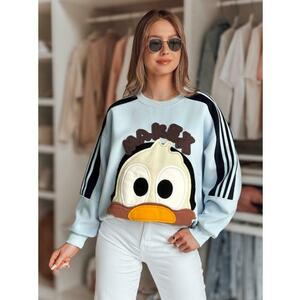 Női oversize pulóver CUTE MAKEX felvarrókkal kék kép
