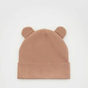 Reserved - Bordázott kötésű beanie sapka fülekkel - Bézs kép
