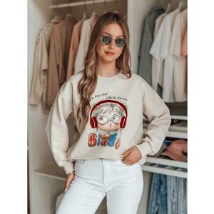Női oversize pulóver LALA VIBE nyomtatással, bézs kép