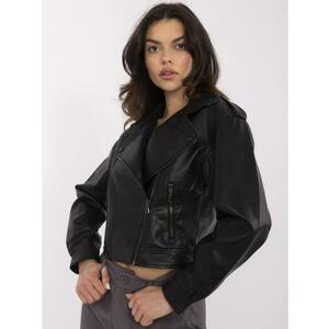 Fekete rövid kabát öko bőrből kép