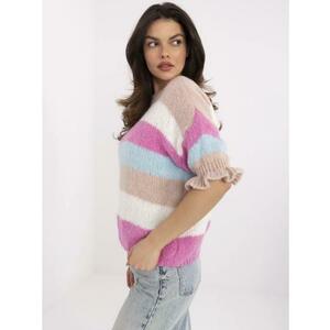 Fukszia színű, klasszikus, csíkos női pulóver kép