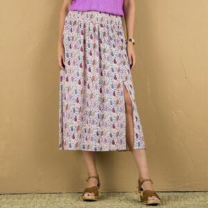 Midi szoknya hasítékkal, flip flop derékkal és mintával kép