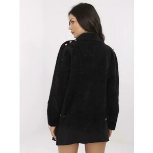 Fekete női kabát alpaka anyagból, zsebekkel kép
