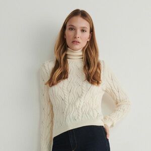 Reserved - Áttört részekkel díszített félgarbó nyakú pulóver - Krém kép