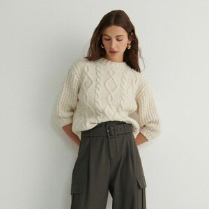 Reserved - Hosszú pulóver fonatmintával - Krém kép