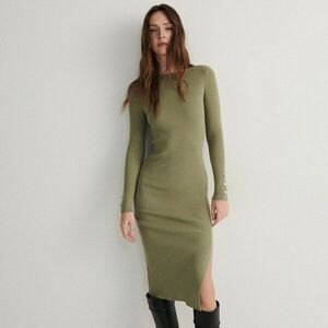 Reserved - Testhezálló, bordás kötésű ruha - Khaki kép