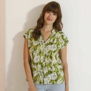 Gombos blúz V-nyakú, virágmintás blúzzal kép