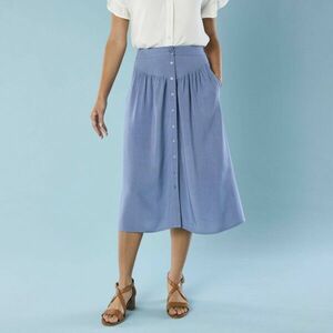 Egyszínű midi szoknya gombokkal, kisebb testalkatúak számára kép