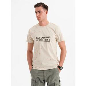 Férfi nyomtatott kerek nyakú póló - krém V2 OM-TSFP-0187 OM-TSFP-0187 kép