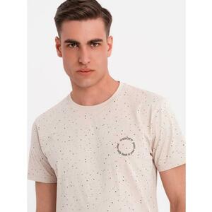 Férfi nyomtatott pamut póló kerek nyakkivágással - bézs V2 OM-TSFP-0186 kép