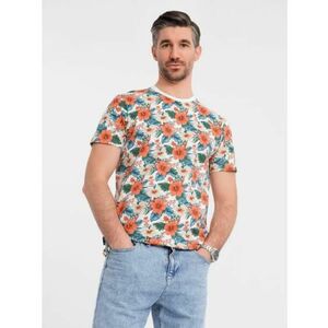 Férfi pamut póló virágmintával - fehér V1 OM-TSFP-0249 OM-TSFP-0249 kép