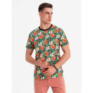 Férfi pamut póló, virágmintás póló - fekete V2 OM-TSFP-0249 OM-TSFP-0249 kép