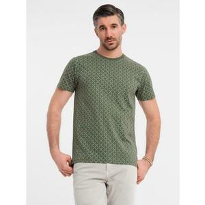 Férfi kötött póló all-over mintával - olajzöld V2 OM-TSFP-0250 OM-TSFP-0250 kép