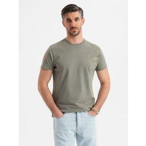 Férfi pamut póló katonai stílusú nyomtatással - világos olajzöld V2 OM-TSWT-0202 OM-TSWT-0202 kép