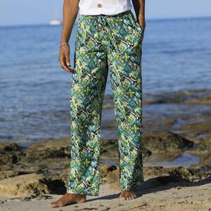 Légies, széles szárú nadrág rugalmas derékszíjjal és nyomtatással kép