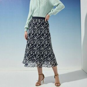 Midi szoknya elasztikus derékszíjjal és nyomtatással kép
