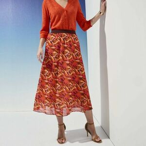 Midi szoknya elasztikus derékszíjjal és nyomtatással kép