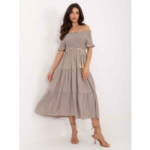 Sötétbézs pöttyös ruha fodros fodorral kép