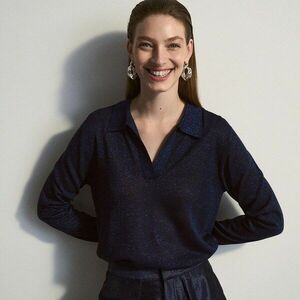 Reserved - Csillámos, viszkózban gazdag pulóver - Tengerészkék kép