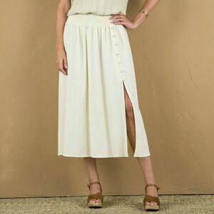 Egyszínű midi szoknya hasítékkal és béka derékkal kép