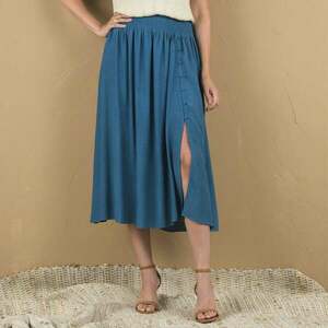 Egyszínű midi szoknya hasítékkal és béka derékkal kép