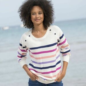 Csíkos pulóver dekoratív gombokkal kép