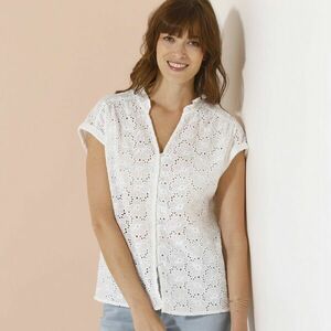 Gombos blúz V-nyakú, madeira virágokkal kép