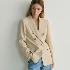 Reserved - Kétsoros blézer viszkózkeverékből - Bézs kép