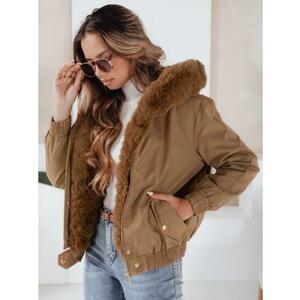 Női rövid téli kabát VESSADA szőrme gallérral, világosbarna kép