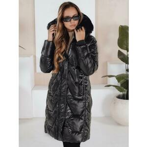 Női hosszú steppelt téli kabát kapucnival ELECIO, fekete kép
