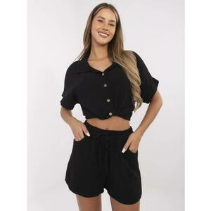 Fekete muszlin rövidnadrág kötéssel kép