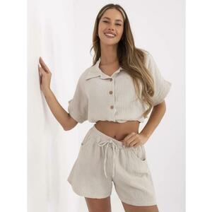 Bézs muszlin rövidnadrág gumival a derékban kép