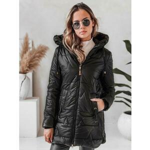 Női steppelt téli kabát kapucnival, fekete kép