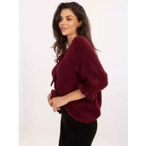 Bordó kardigán fodrokkal az ujjakon kép