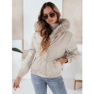 Női rövid téli kabát VESSADA szőrme gallérral, világos bézs kép