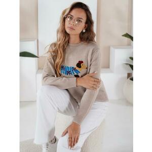 Női pulóverek CHICPAWS kutyás applikációval bézs kép