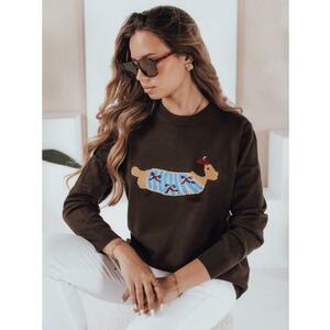 Női pulóverek CHICPAWS kutyás applikációval barna kép